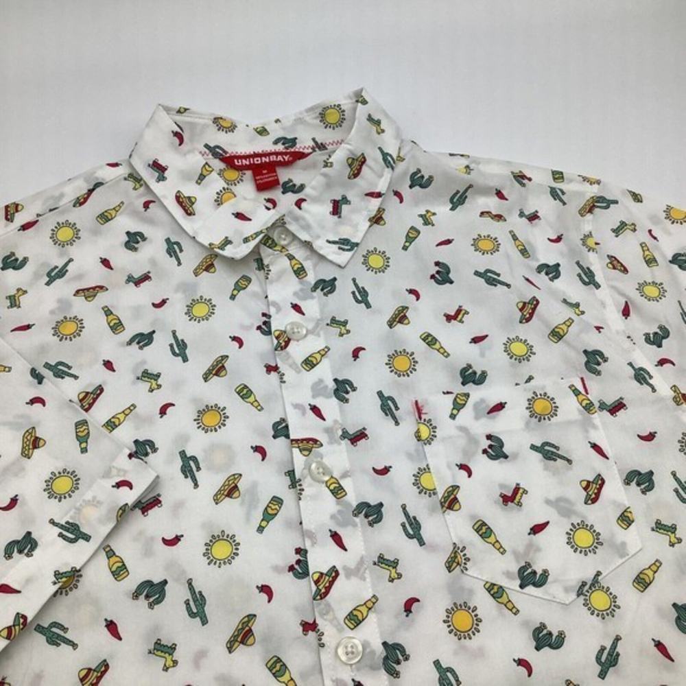 Union Bay Mens‎ Short Sleeve Button Up Shirt Cactus Sun Pattern Size Medium